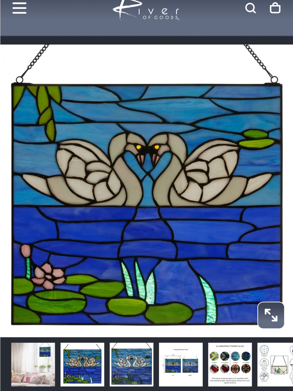 River of Goods Swan Stained Glass Window Panel, 16"L x 0.25"W x 14"H, NWT π¦’ - Picture 2 of 8